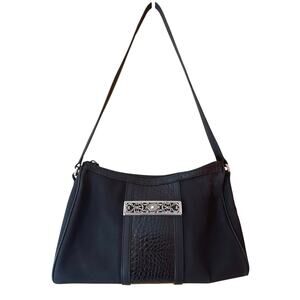Brighton Black One World Nylon and Embossed Croc Shoulder Bag Fair*